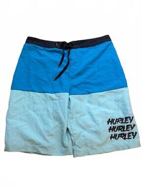 Boys Hurley Blue Colorblock Broad Shorts Size 20/Waist 30